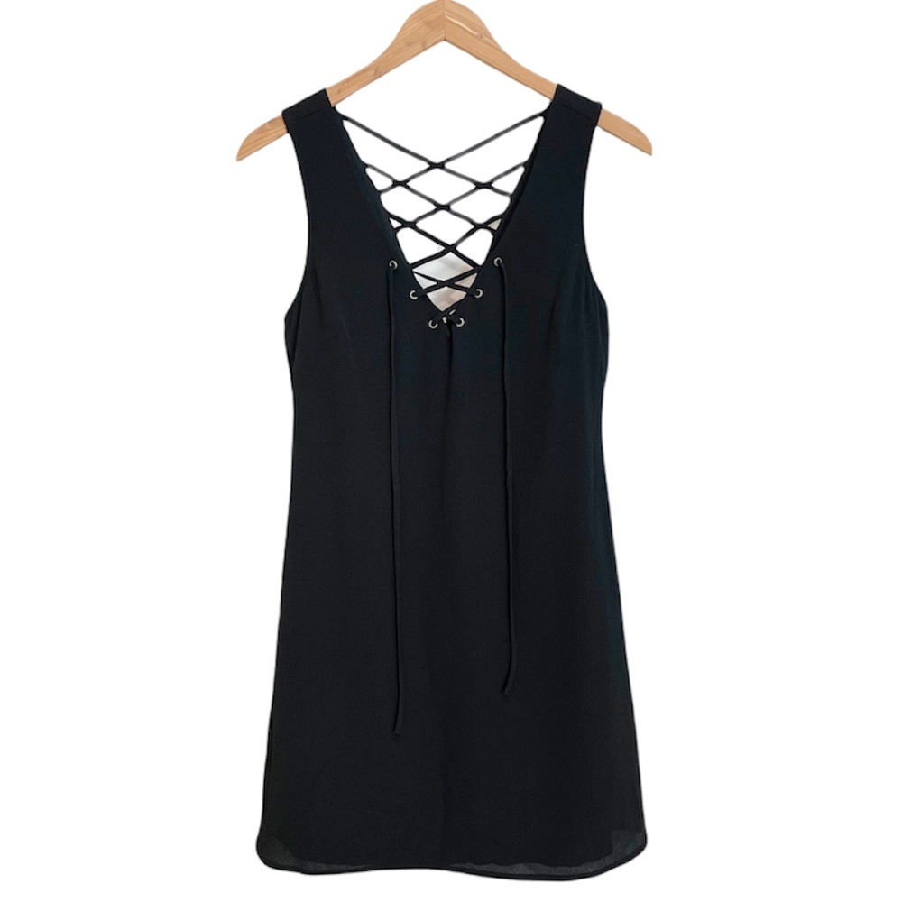 LOTS of LOVE  by Speechless Double V-Neck Front Lace-Up & Criss-Cross Back Dress